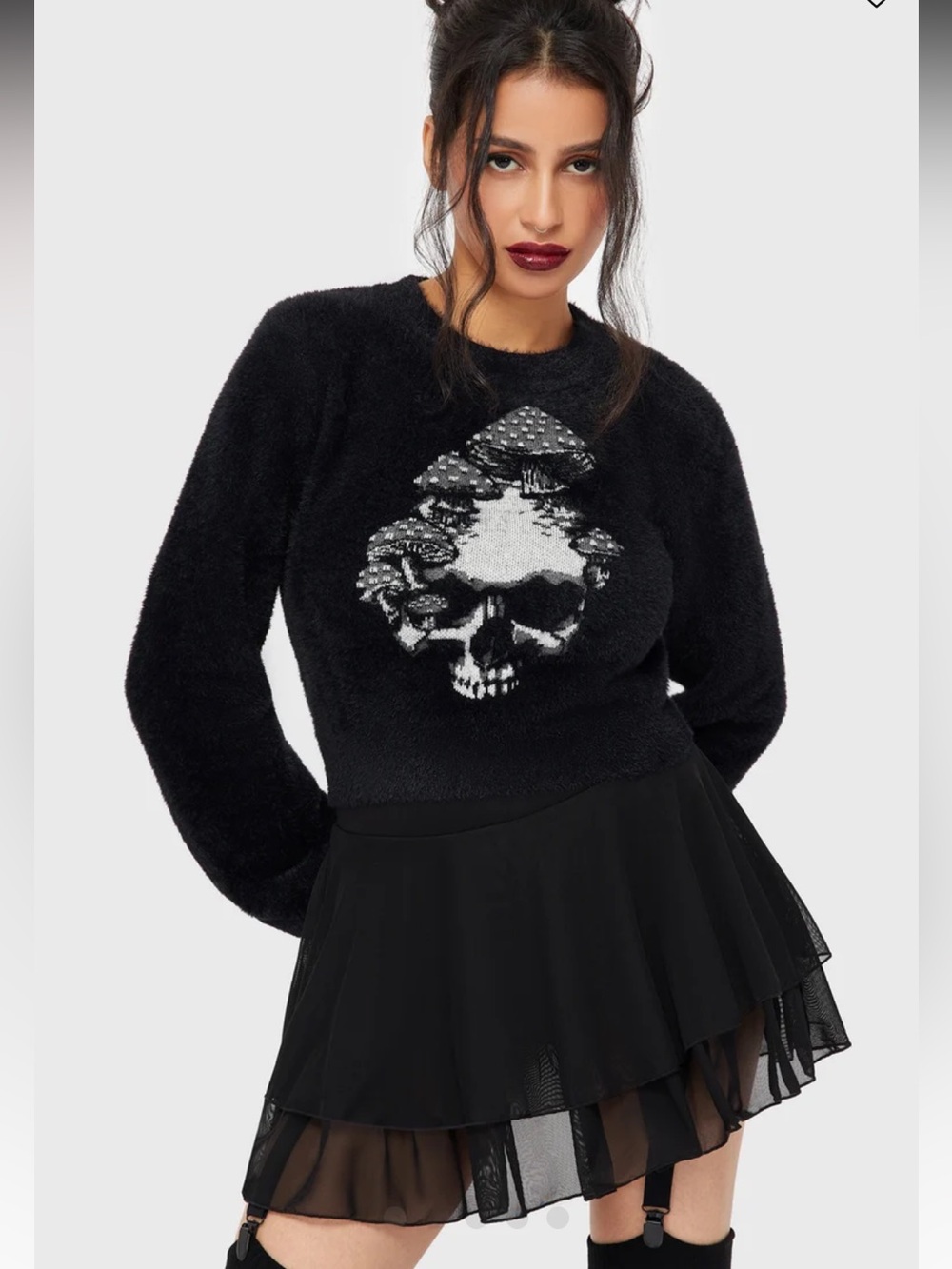 Killstar Black Knit Crossbody Bag with Gothic Skull Motif